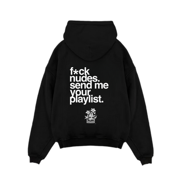 “Send me your playlist” Boxy Black Hiddn Hoodie