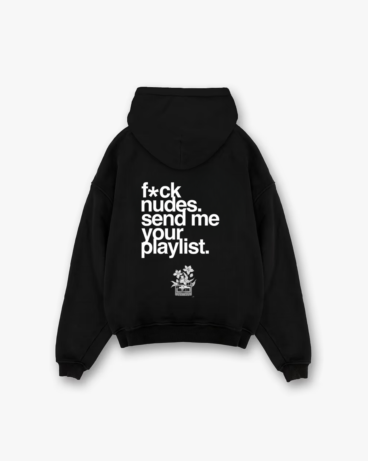 “Send me your playlist” Boxy Black Hiddn Hoodie