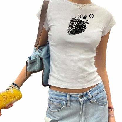 Blackout strawberry Baby Tee